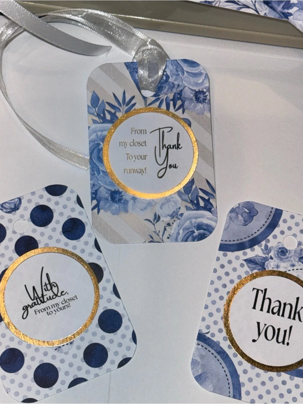 Blue Floral & Polka Dot Gift Tags - Thank You Set